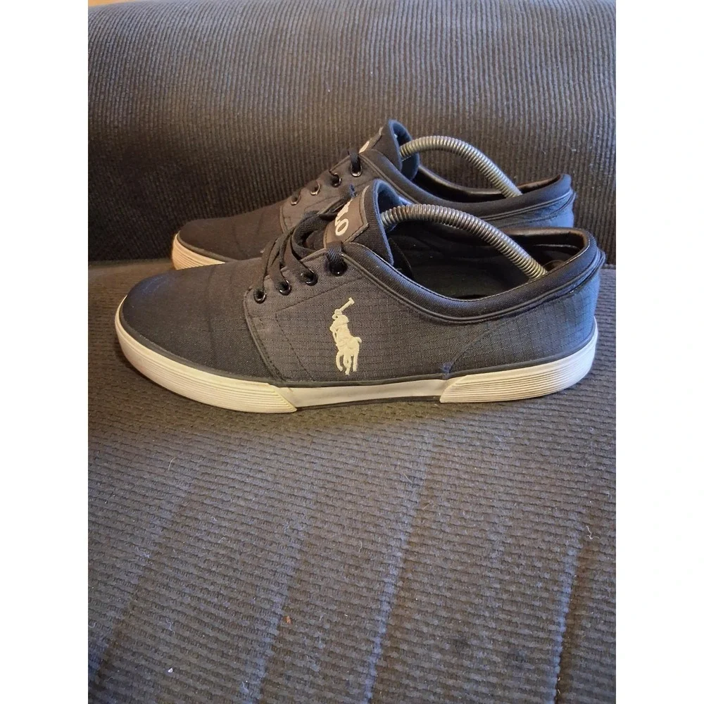 Polo Ralph Lauren Vaughn Shoes Men 12D‎ Black Canvas Lace White Pony Dress